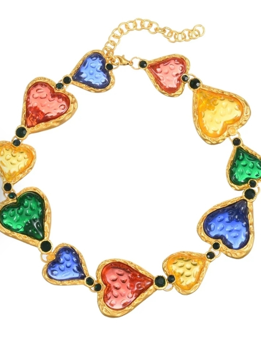 Gold & Chunky Hearts Colorful Necklace